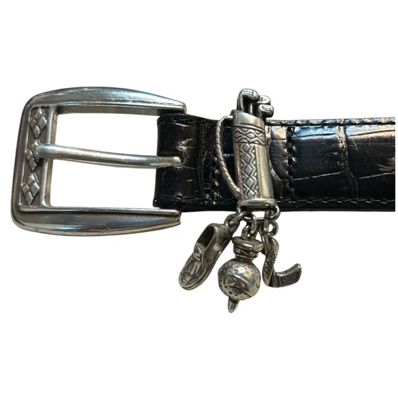 Brighton Black crocodile Belt with silver Golf Charms Buckle size M/L 32 - Picture 6 of 7